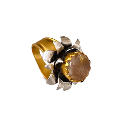 "Lotus" Cocktail Ring - Rutilated Quartz