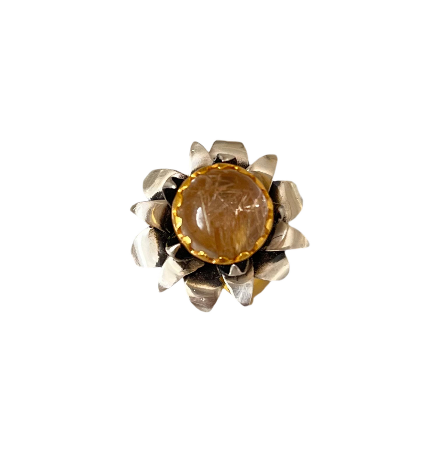 "Lotus" Cocktail Ring - Rutilated Quartz