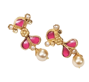 "Diana" Pink/Magenta & Gold Pearl Earrings