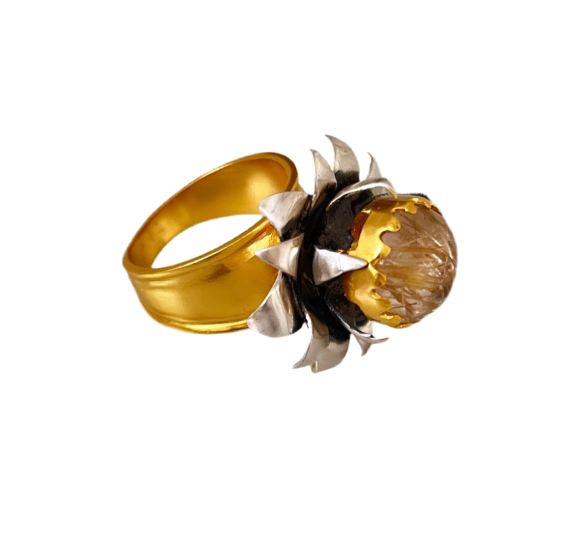 "Lotus" Cocktail Ring - Rutilated Quartz