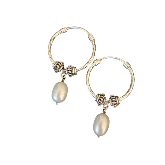 "Carrie" Sterling Silver Pearl Hoops Earrings