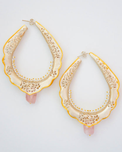 "Mughal" Rose Quartz Hoop Earrings