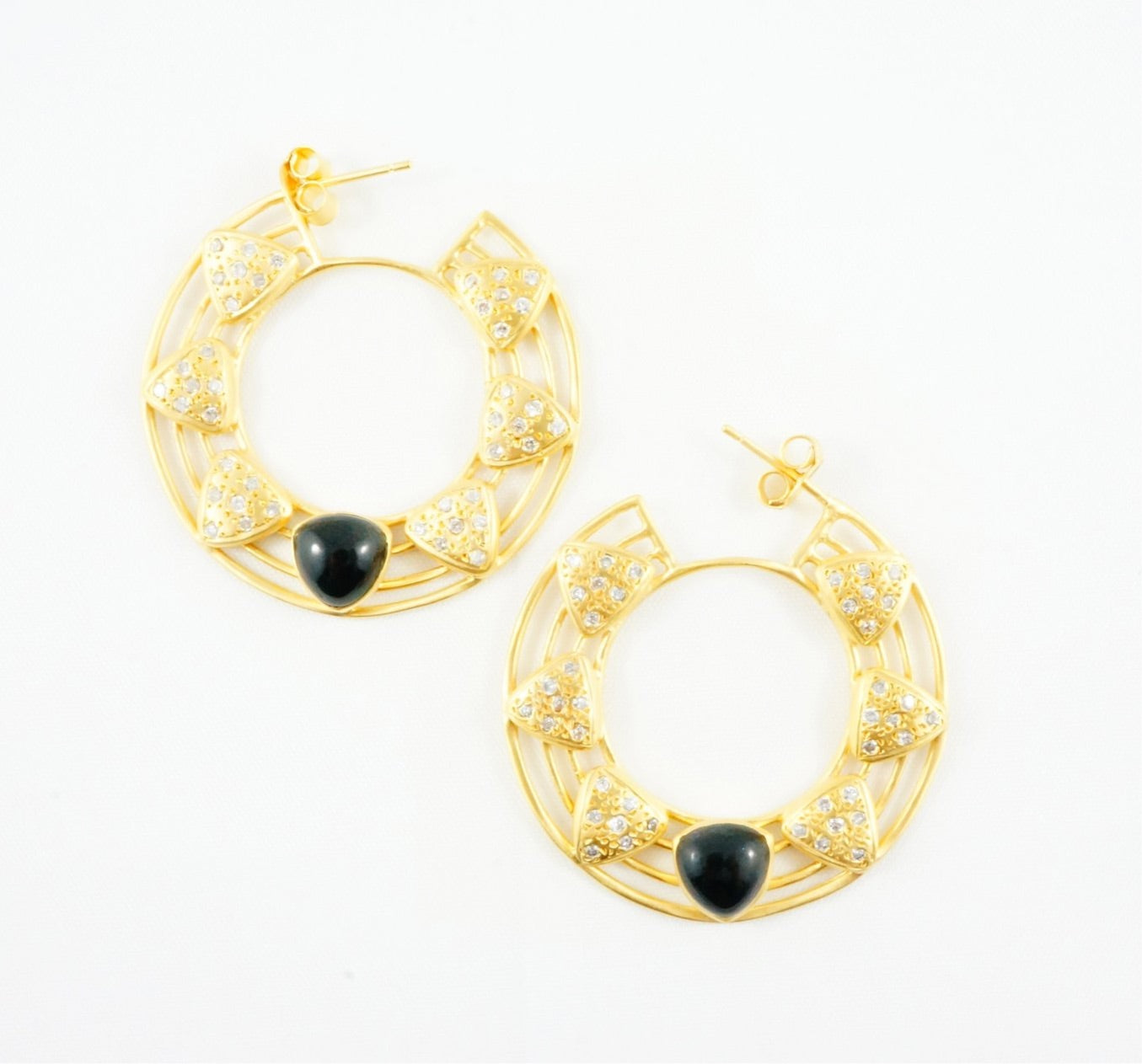 "Olivia" Black Onyx Hoop Earrings